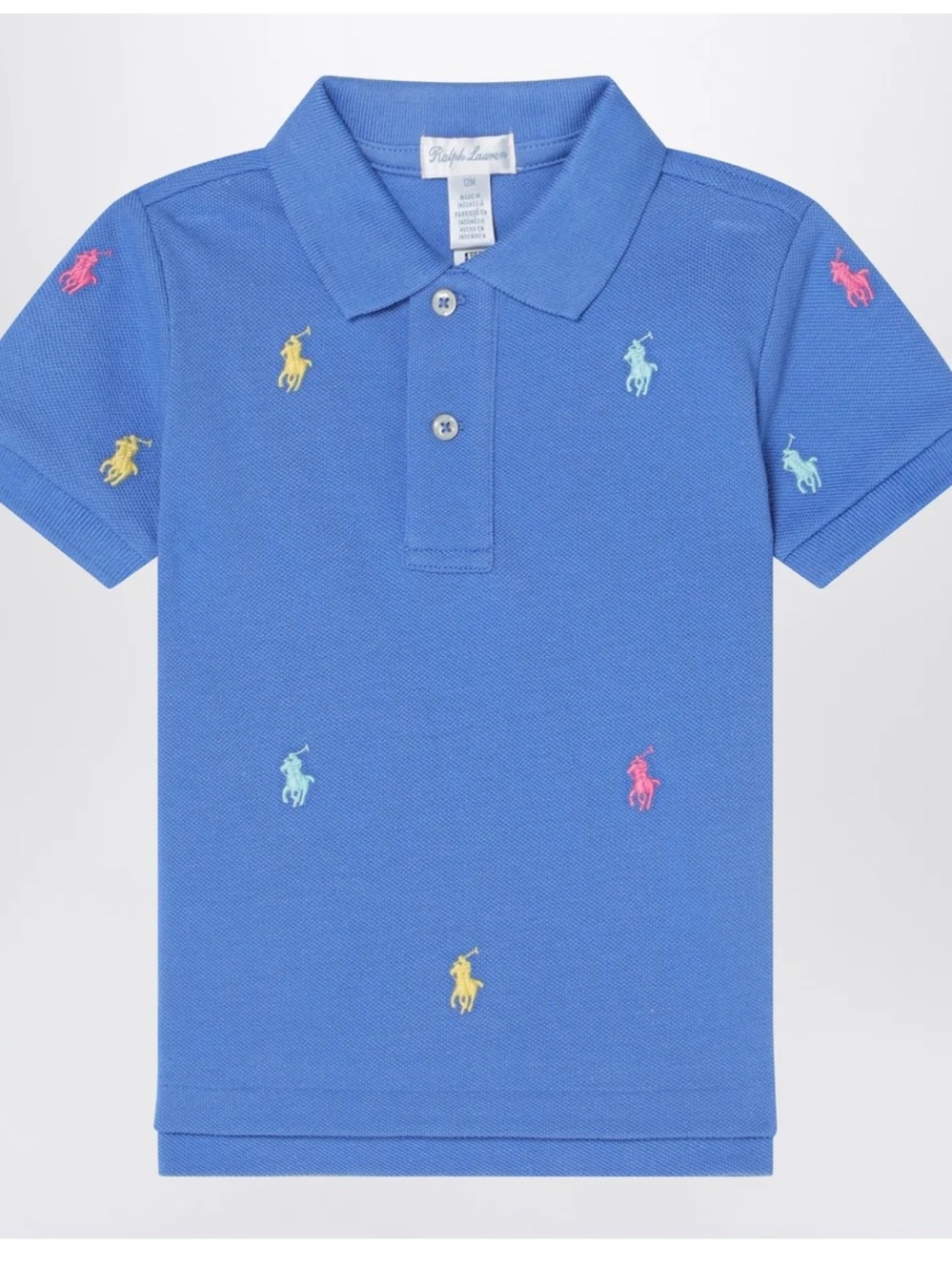 Like new Polo Ralph Lauren light blue polo shirt with colourful logo embroidery